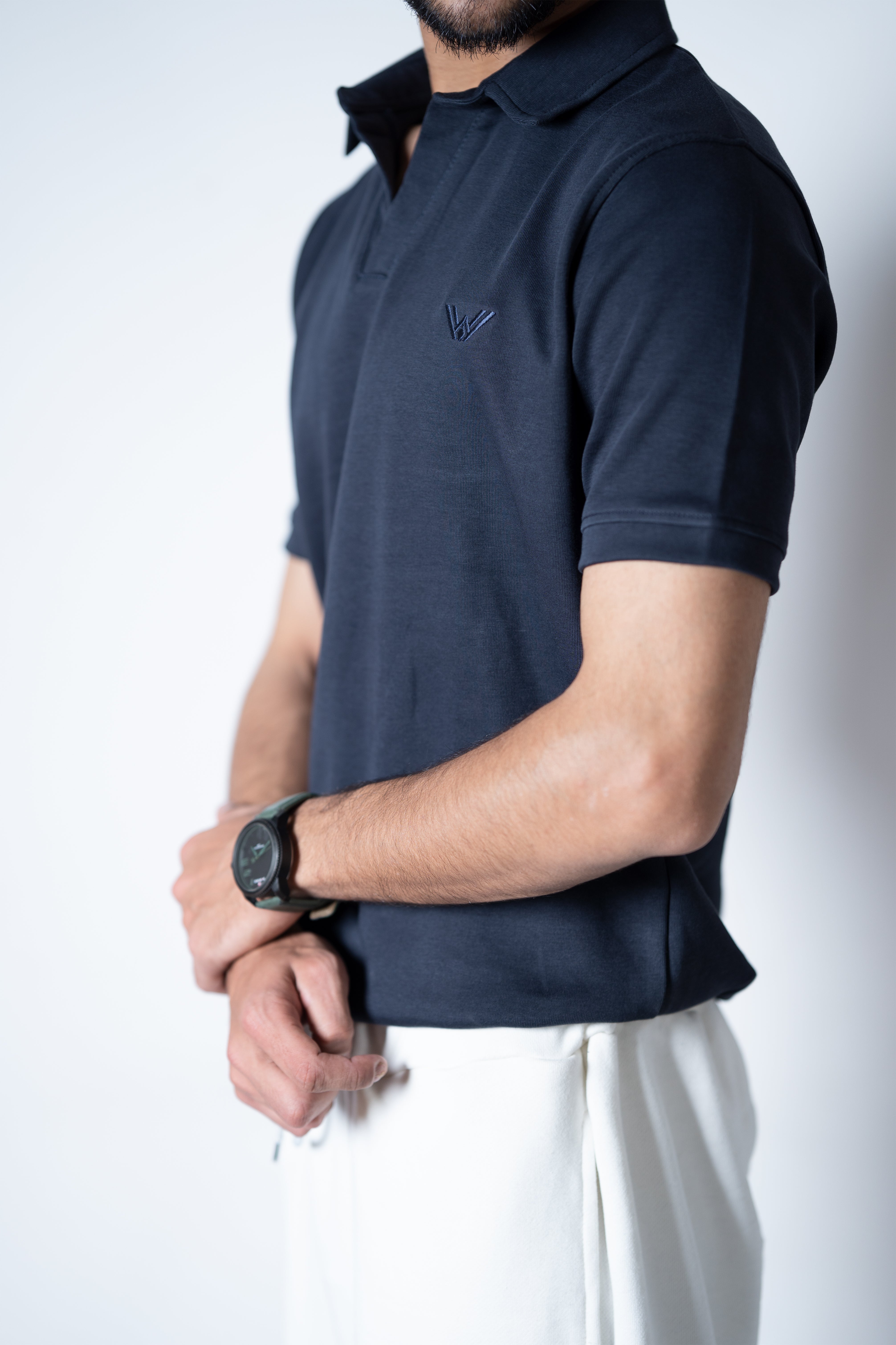 Basic Johnny Collar Polo – (Navy Blue)