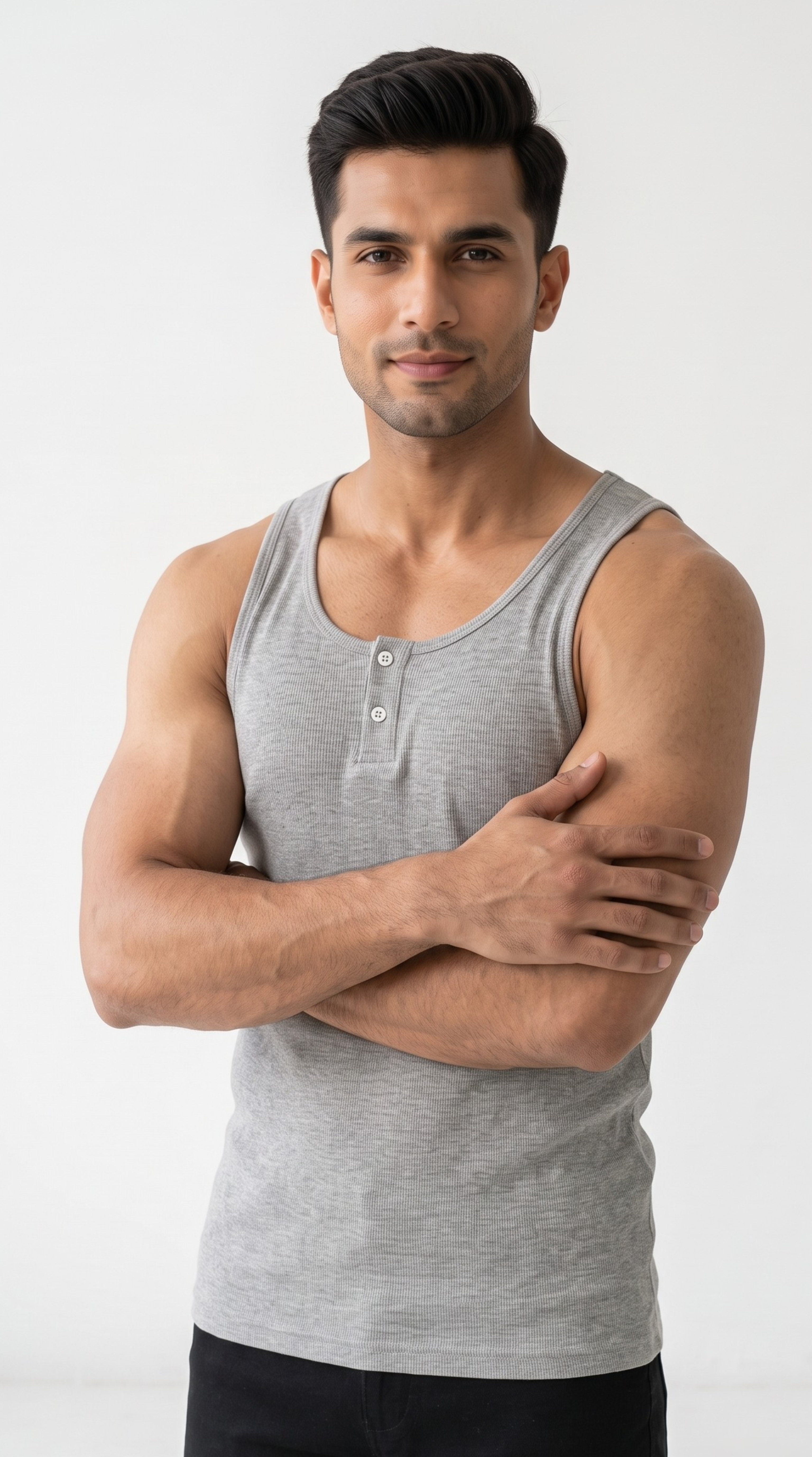 Men's Henley Tank Top - Sleeveless Shirt with Button Placket (Grey)