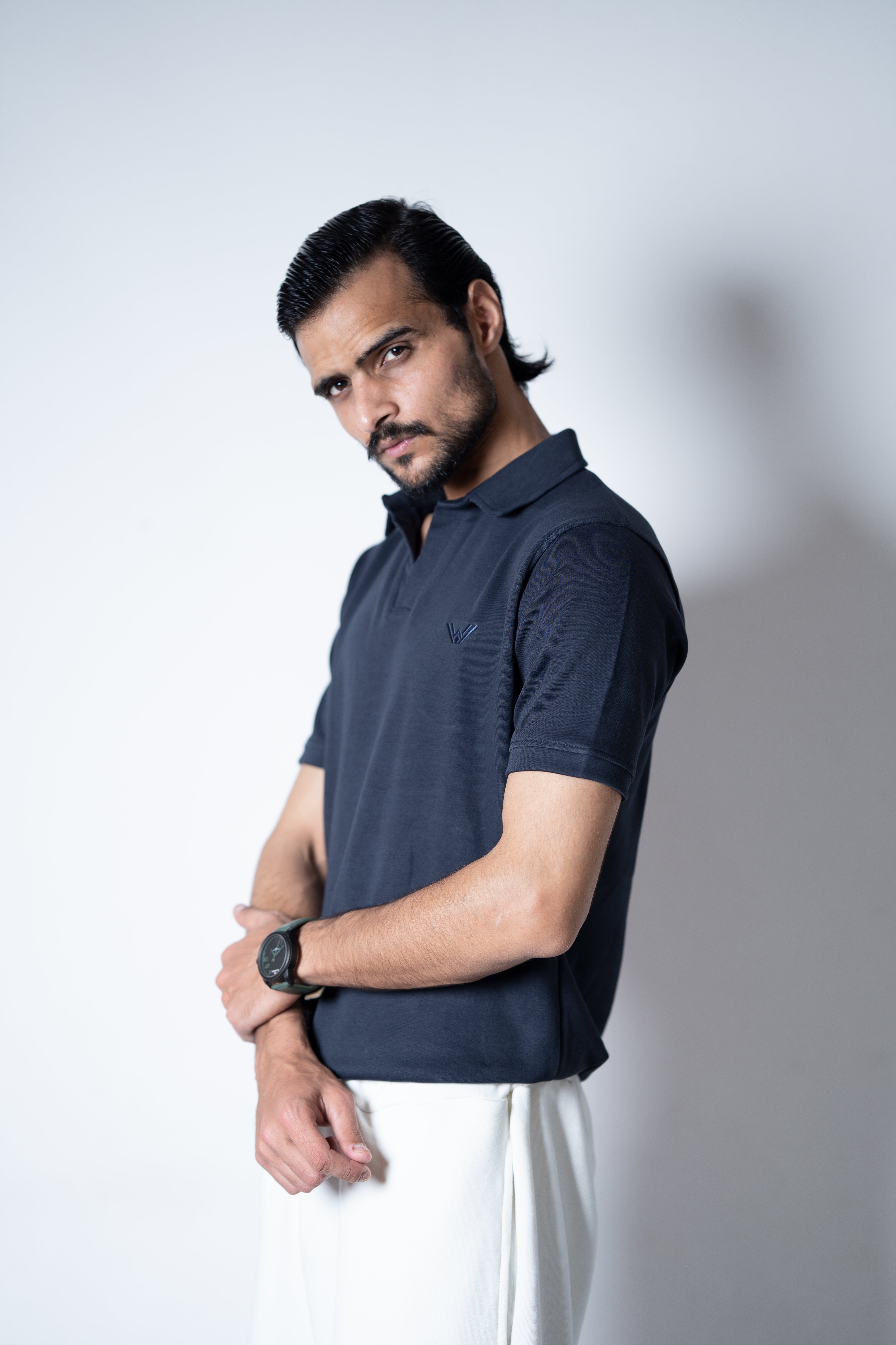 Basic Johnny Collar Polo – (Navy Blue)