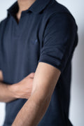 Basic Johnny Collar Polo – (Navy Blue)