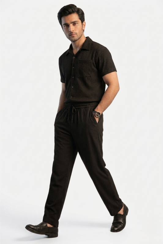 Waffle Knit Cuban Shirt - Black