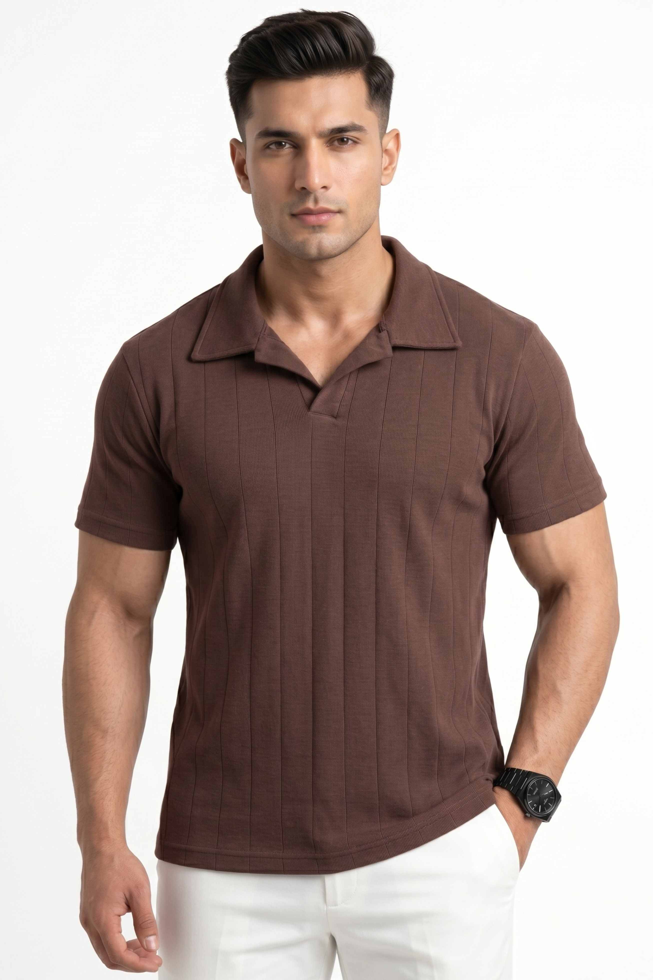 Johnny Collar Drop Needle Polo – Espresso