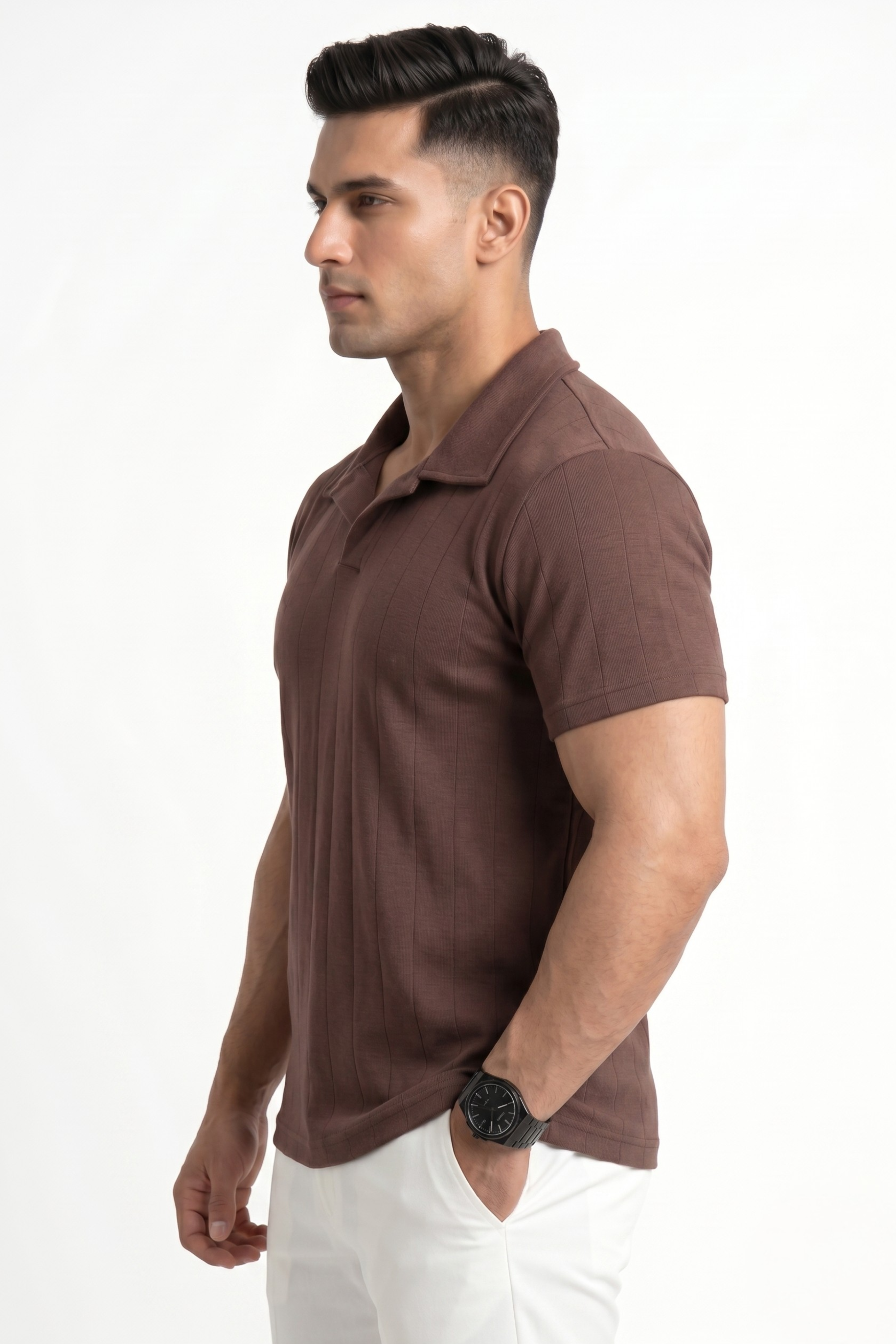Johnny Collar Drop Needle Polo – Espresso