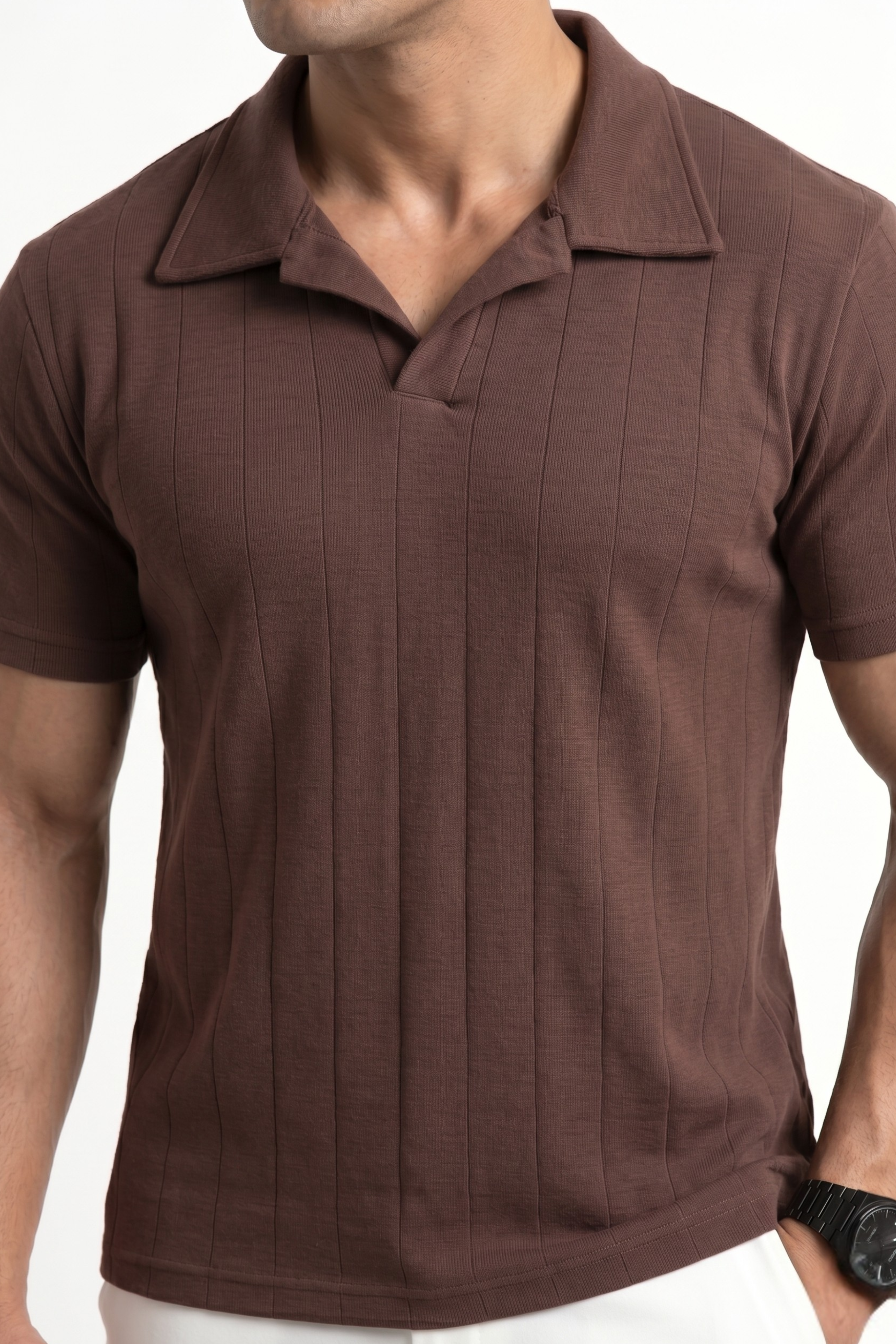 Johnny Collar Drop Needle Polo – Espresso