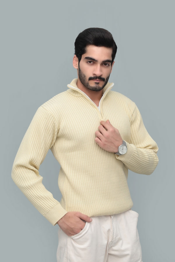 Mock-Neck Jersey From WITH Cardigan Knit (Beige)