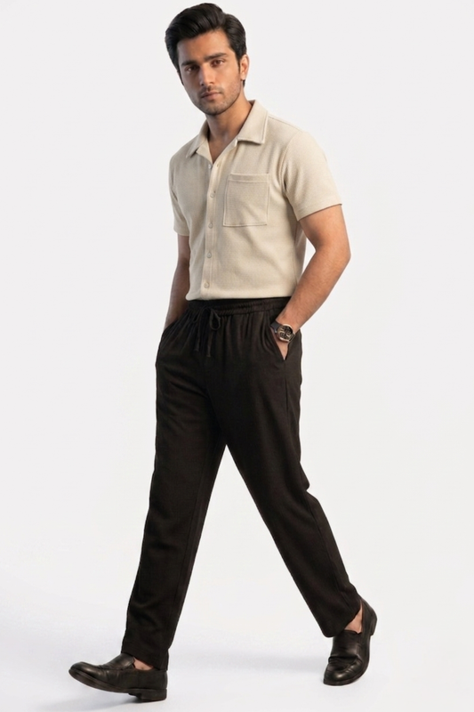 Waffle Knit Cuban Shirt - Beige