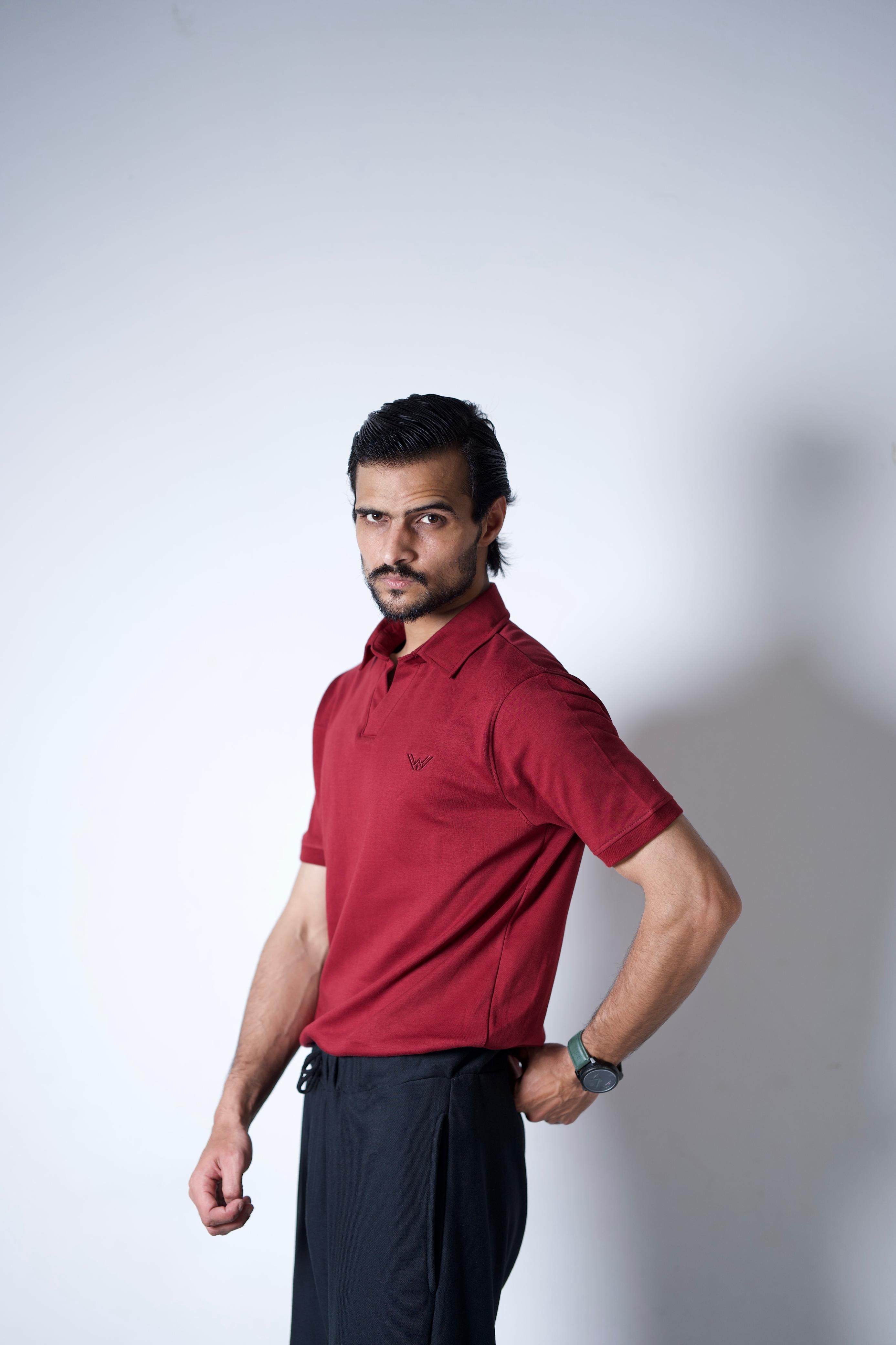 Basic Johnny Collar Polo –  (Maroon)