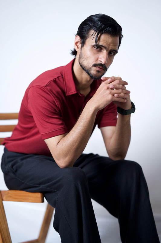 Basic Johnny Collar Polo –  (Maroon)