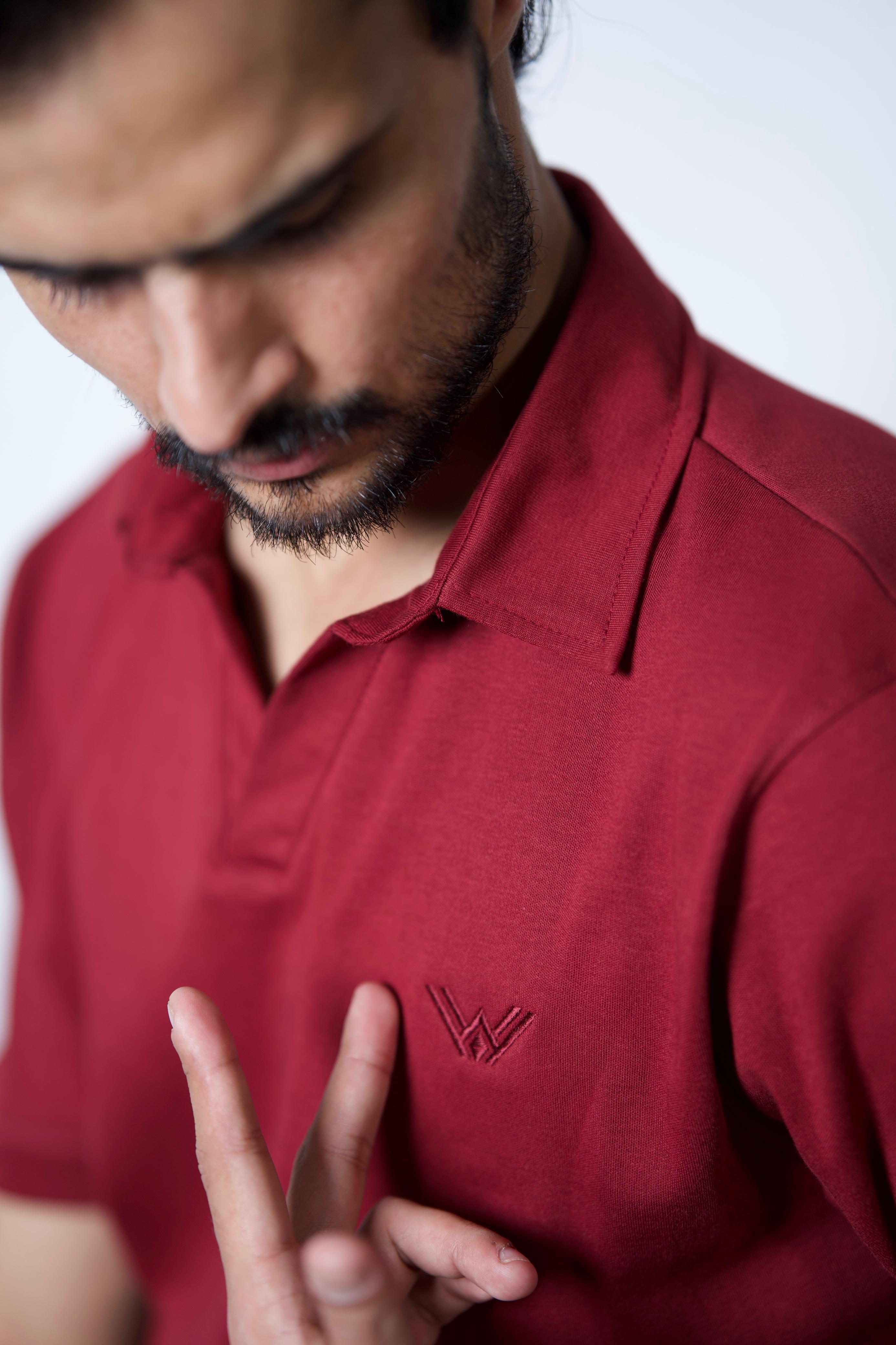 Basic Johnny Collar Polo –  (Maroon)