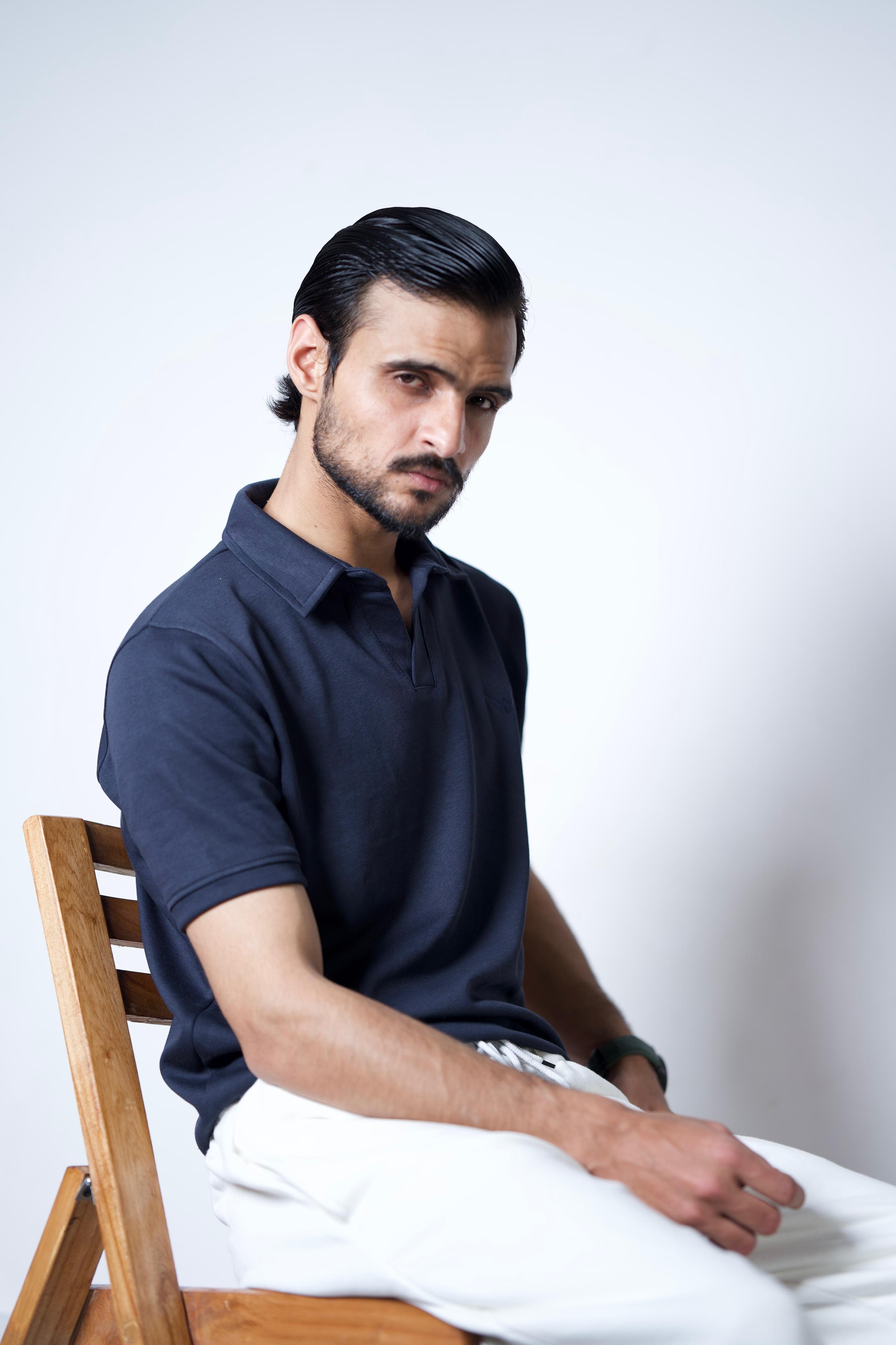 Basic Johnny Collar Polo – (Navy Blue)