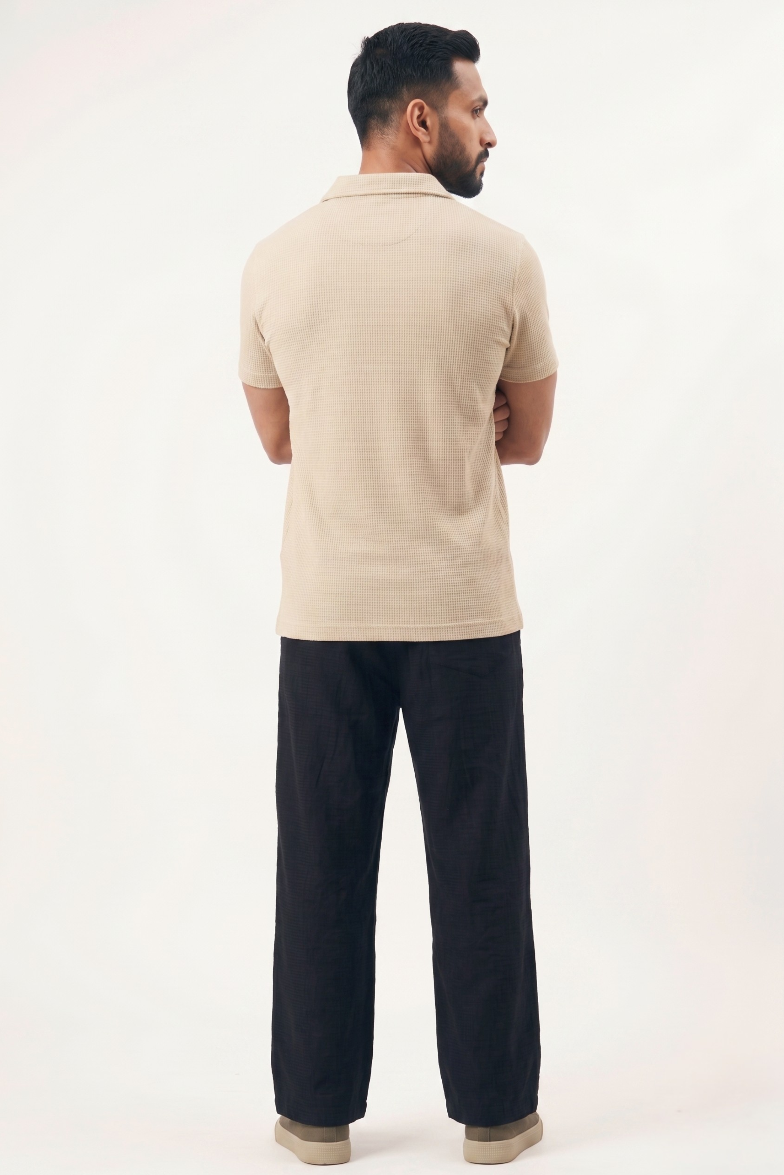 Waffle Knit Cuban Shirt - Beige