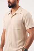 Waffle Knit Cuban Shirt - Beige