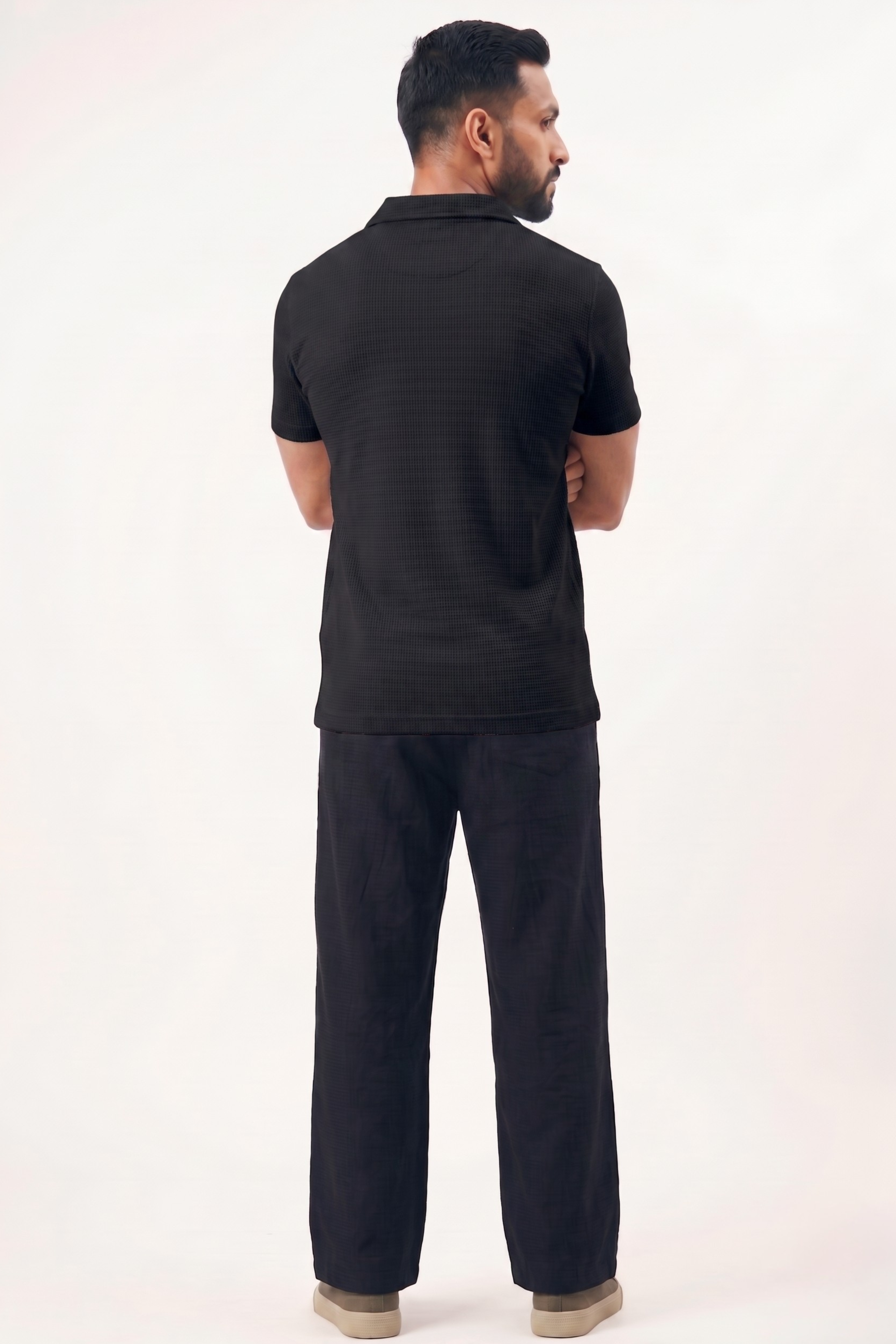 Waffle Knit Cuban Shirt - Black