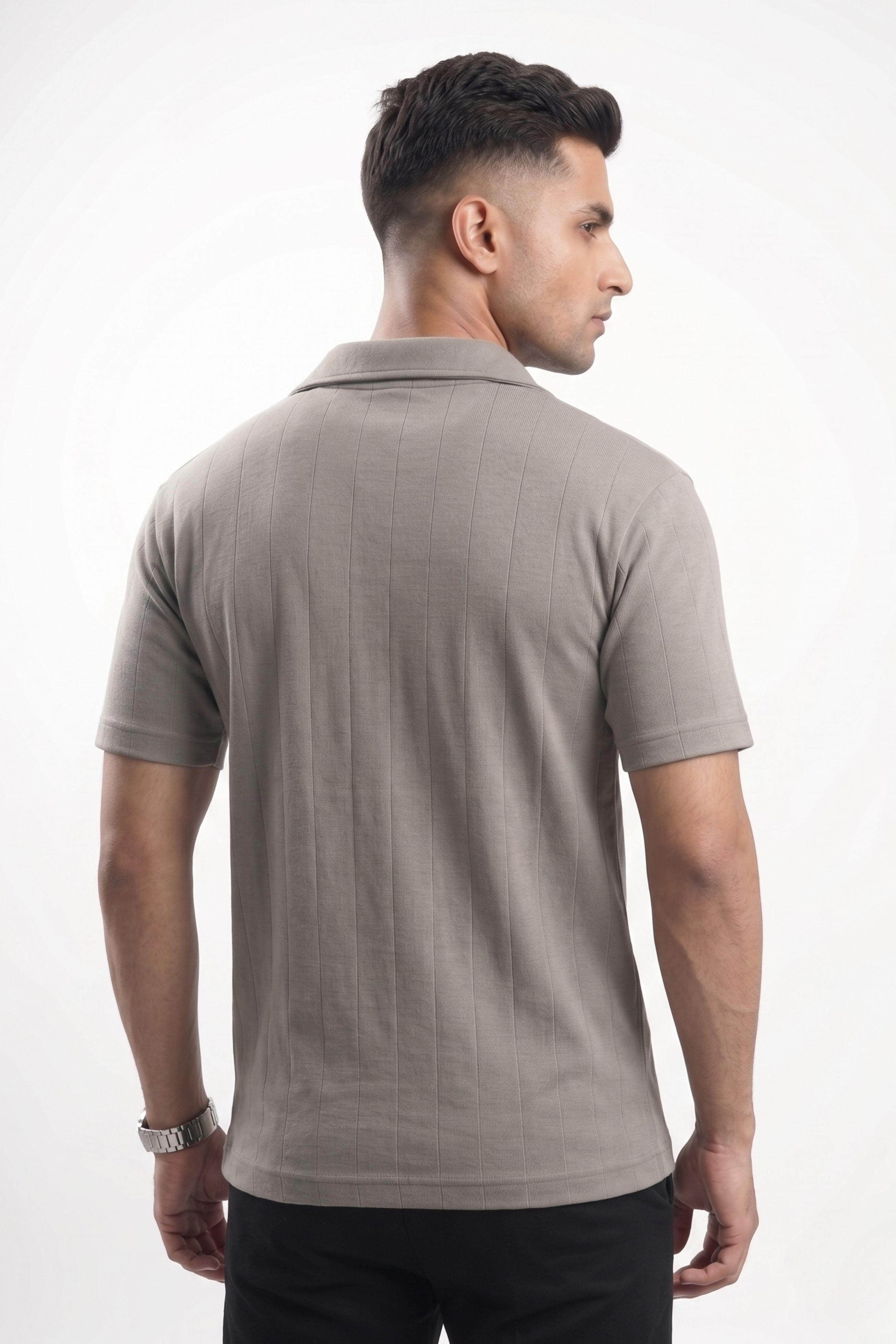 Johnny Collar Drop Needle Polo – Stone Grey
