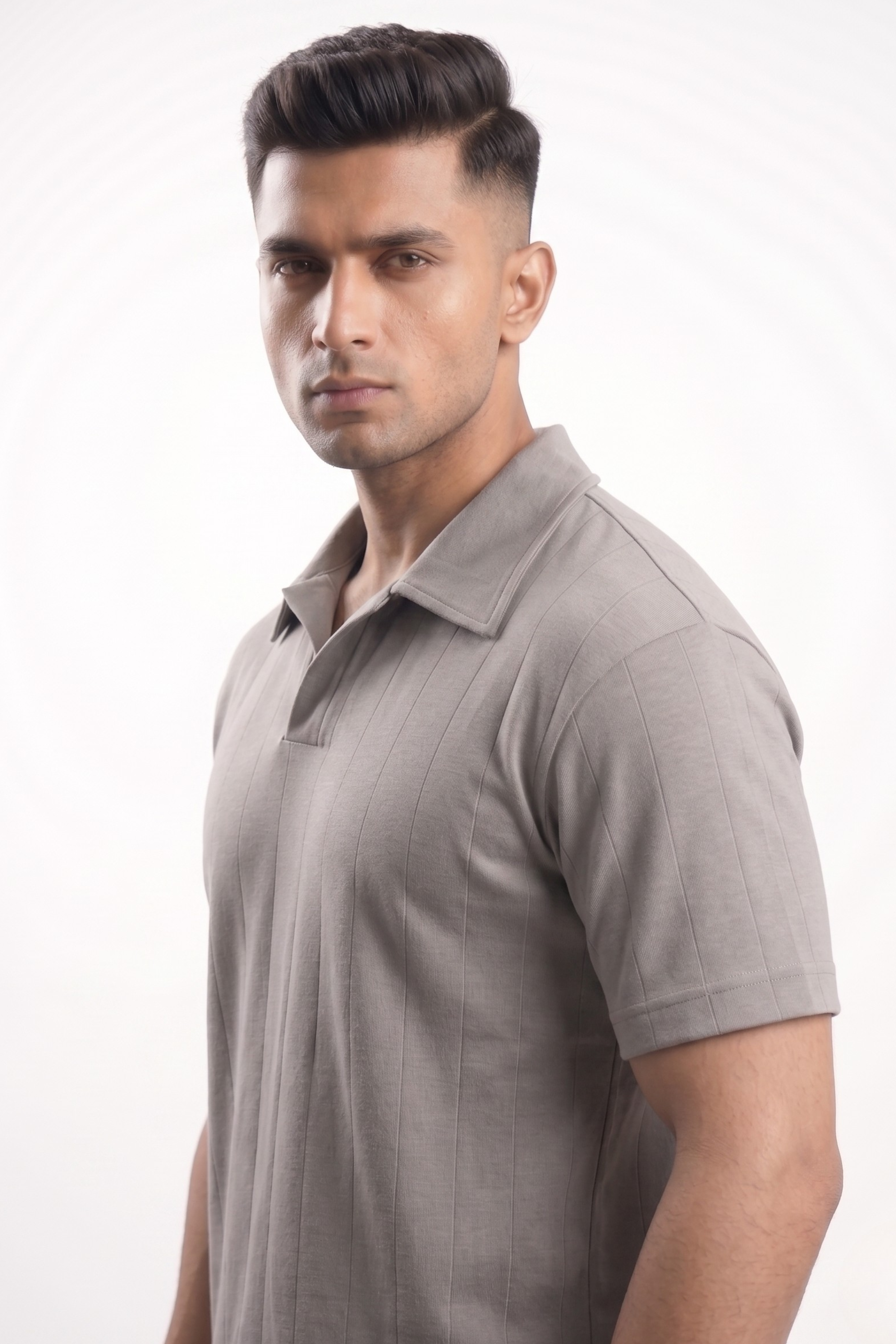 Johnny Collar Drop Needle Polo – Stone Grey