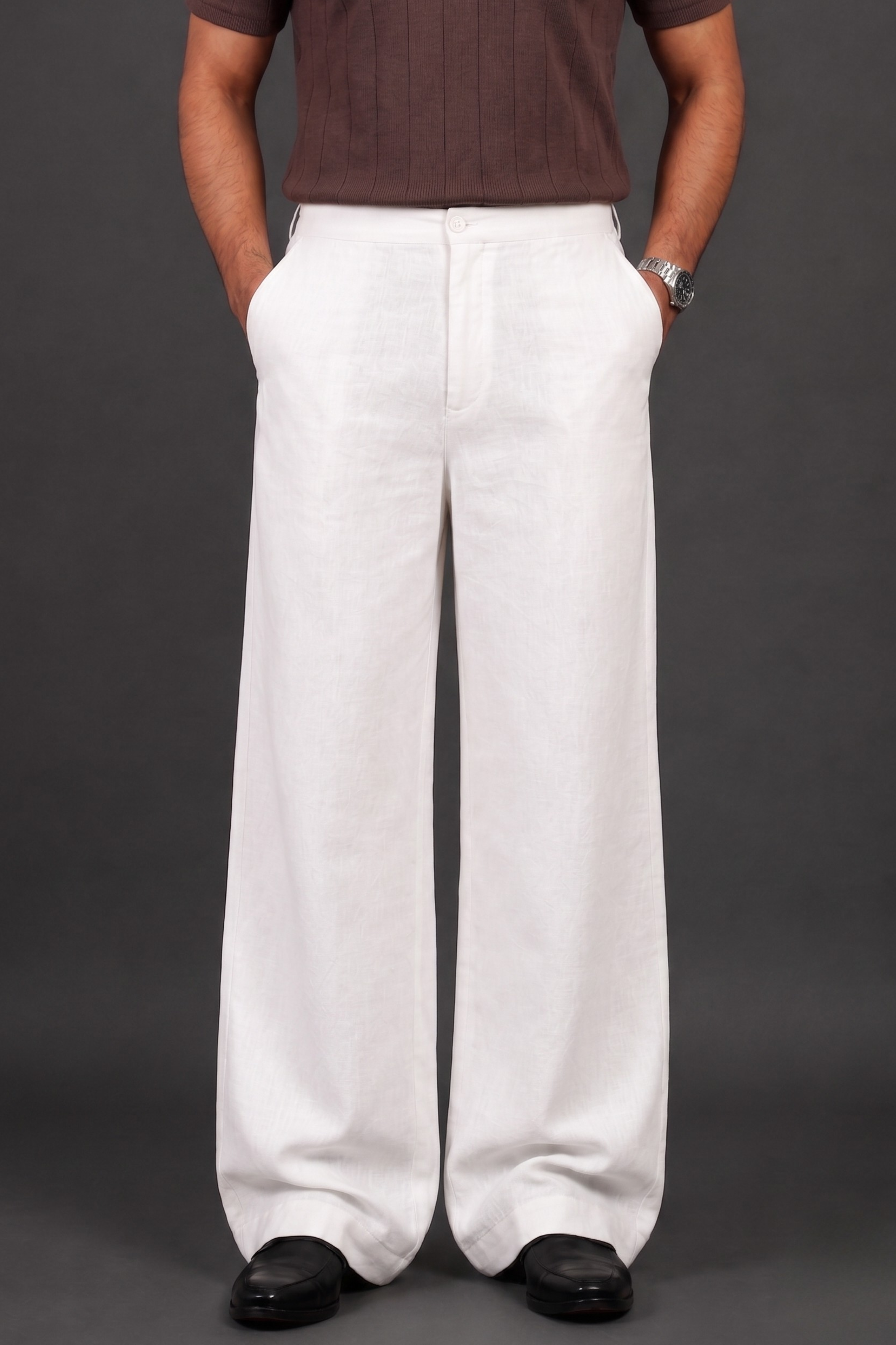 White Linen Boot Cut Trouser